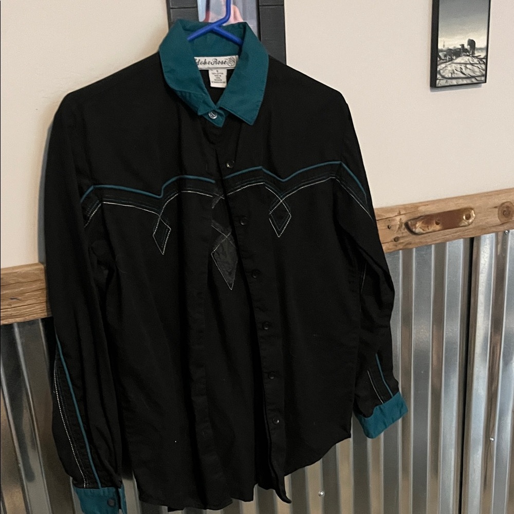 Ely Cattleman Black and Teal Western Shirt